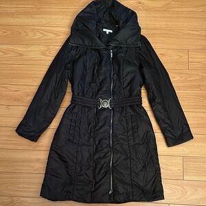 Vince Dark Trench Coat with Belt and Hood